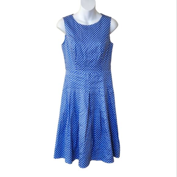 TOMMY HILFIGER Blue White Polka Dot Print Sleeveless A-line Silhouette Dress S - Picture 1 of 14